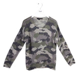 360 CASHMERE CASHMERE CAMO LONG SLEEVE DESIGNER SWEATER OLIVE GREY LARGE