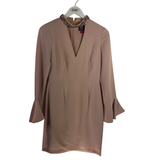 VINCE CAMUTO JEWEL NECK FLARE SLEEVE DRESS BEIGE 4