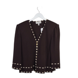 ST JOHN COLLECTION KNIT ZIP 3/4 SLEEVE DESIGNER BLAZER BROWN WHITE 14