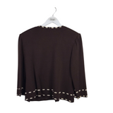 ST JOHN COLLECTION KNIT ZIP 3/4 SLEEVE DESIGNER BLAZER BROWN WHITE 14