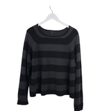 EILEEN FISHER STRIPE LONG SLEEVE DESIGNER SWEATER BLACK GREY LARGE
