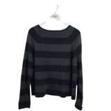 EILEEN FISHER STRIPE LONG SLEEVE DESIGNER SWEATER BLACK GREY LARGE