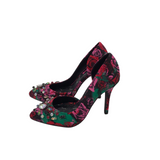 FLORAL PUMP RHINESTONE SHOES BLACK PINK 7