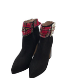 BETSEY JOHNSON ANKLE BOOTIES PEARLS BOOTS BLACK RED 7M