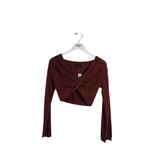 URBAN OUTFITTERS NWT$59 KNIT TWIST FRONT LONG SLEEVE TOP BROWN XSMALL