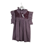 EMBROIDERED RUFFLE SLEEVE TOP MAROON WHITE MEDIUM