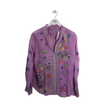 JOHNNY WAS EMBROIDERED LONG SLEEVE DESIGNER BLOUSE PURPLE YELLOW LARGE