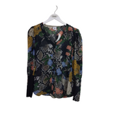 CABI LONG SLEEVE BLOUSE BLACK BLUE MEDIUM