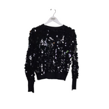 MANGO SEQUIN LONG SLEEVE SWEATER BLACK SMALL