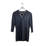 CHICO'S BEADED LONG SLEEVE TOP GRAY SILVER 0