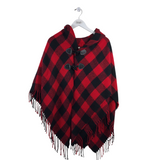 EST 1946 PLAID FRINGE PONCHO RED BLACK OS