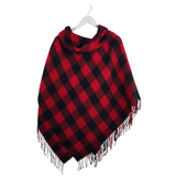 EST 1946 PLAID FRINGE PONCHO RED BLACK OS