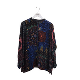 JOHNNY WAS LONG SLEEVE DESIGNER BLOUSE BLUE ORANGE MEDIUM