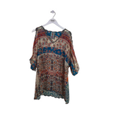 JOHNNY WAS COLD SHOULDER FLORAL DESIGNER TOP CREAM MULTI MEDIUM