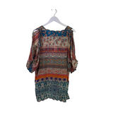 JOHNNY WAS COLD SHOULDER FLORAL DESIGNER TOP CREAM MULTI MEDIUM