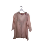 JOHNNY WAS EMBROIDERED 3/4 SLEEVE DESIGNER TOP PINK MULTI LARGE