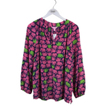 LILLY PULITZER PRINT SILK LONG SLEEVE DESIGNER TOP PINK NAVY LARGE