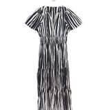 ANTHROPOLOGIE NWT$168 MAXI STRIPE SHORT SLEEVE DRESS CREAM BLACK XSMALL