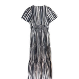ANTHROPOLOGIE NWT$168 MAXI STRIPE SHORT SLEEVE DRESS CREAM BLACK XSMALL