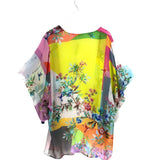 NWT$248 SILK CROP DESIGNER KIMONO PURPLE YELLOW MEDIUM