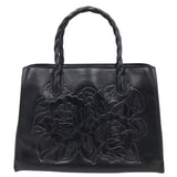 PATRICIA NASH TOOLED LEATHER HANDBAG BLACK 12” x 9” x 4.5”