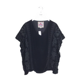 JOHNNY WAS VELOUR EMBROIDERED DESIGNER TOP BLACK XSMALL