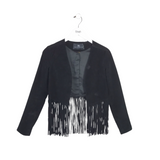 TART COLLECTIONS LEATHER FRINGE CROP JACKET BLACK XSMALL