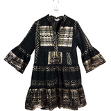 LACE THE LABEL BELL SLEEVE DESIGNER DRESS BLACK GOLD LARGE