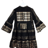 LACE THE LABEL BELL SLEEVE DESIGNER DRESS BLACK GOLD LARGE