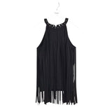 LUCKY & BLESSED FRINGE HALTER TOP BLACK GOLD LARGE