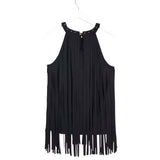 LUCKY & BLESSED FRINGE HALTER TOP BLACK GOLD LARGE