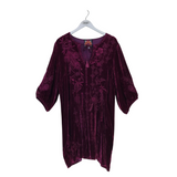 JOHNNY WAS VELVET EMBROIDERED LONG SLEEVE DESIGNER DRESS FUCHSIA LARGE
