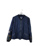 JOHNNY WAS NWT$398 EMBROIDERED DENIM ZIP DESIGNER JACKET BLUE YELLOW MEDIUM