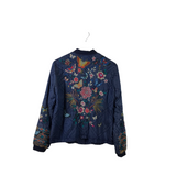 JOHNNY WAS NWT$398 EMBROIDERED DENIM ZIP DESIGNER JACKET BLUE YELLOW MEDIUM