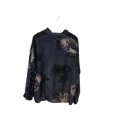 JOHNNY WAS VELOUR FLORAL LONG SLEEVE DESIGNER BLOUSE GREY BLACK MEDIUM