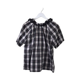 PLAID PUFF SLEEVE DESIGNER TOP GREY M/L