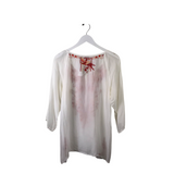 JOHNNY WAS EMBROIDERED TUNIC DESIGNER TOP WHITE RED MEDIUM