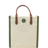 TORY BURCH CANVAS TOTE HANDBAG CREAM OLIVE 11.5”x12”