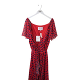 CAROLINA HERRERA NWT$2390 WRAP FLUTTER SLEEVE HEARTS LUXE DRESS RED NAVY 8