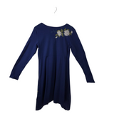 JOHNNY WAS EMBROIDERED KNIT LONG SLEEVE DESIGNER DRESS NAVY LARGE