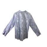 JOHNNY WAS STRIPE EMBROIDERED LONG SLEEVE DESIGNER BLOUSE BLUE WHITE LARGE