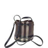 BURBERRY DRAWSTRING BUCKET w/ BOX LUXE HANDBAG BROWN/BLACK 8”x6”
