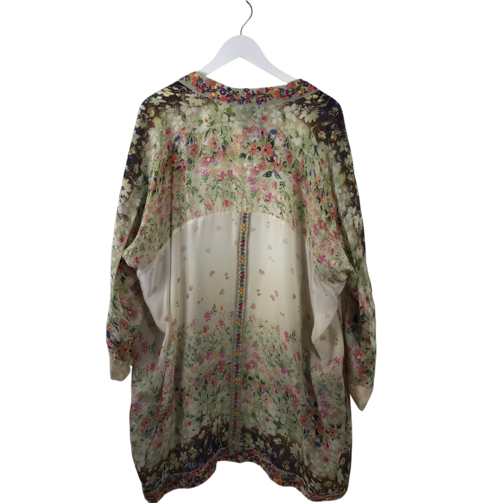 JOHNNY WAS FLORAL 3/4 SLEEVE DESIGNER KIMONO CREAM MULTI SMALL