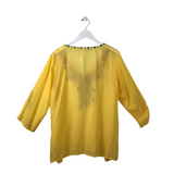 JOHNNY WAS EMBROIDERED LONG SLEEVE DESIGNER TOP YELLOW MULTI LARGE