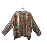JOHNNY WAS SILK FLORAL LONG SLEEVE DESIGNER BLOUSE CREAM MULTI LARGE