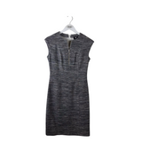WORTH TWEED SLEEVELESS DESIGNER DRESS NAVY CREAM 2