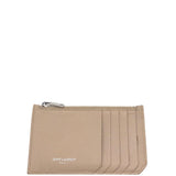 YSL ZIPPED CARD CASE LUXE WALLET BEIGE