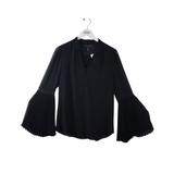 WHITE HOUSE BLACK MARKET PLEATED LONG SLEEVE TOP BLACK 8