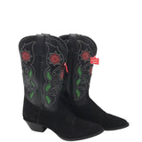 TONY LAMA WESTERN ROSES BOOTS BLACK RED 6.5B