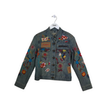 EMBROIDERED LONG SLEEVE JACKET BLUE RED MEDIUM